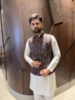 Kurta pyjama pour homme, style cérémonie Pooja, style Koti, en soie Georgette, doublure en fausse fourrure, design réversible, pour fête, mariage, coupe classique