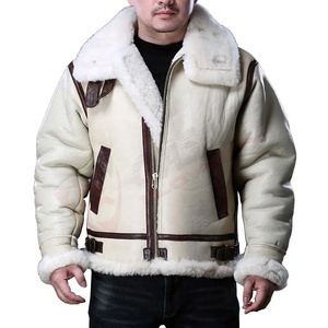 Veste en cuir de mouton en laine blanche Vêtements pour hommes Vestes d'hiver à la mode Manteau de fourrure chez Qasaabco - Product Image 2