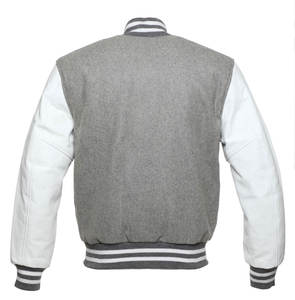 Personnalisable Hommes Blanc En Cuir Véritable Varsity Veste Stand Hiver High Street Letterman Baseball Style Gris Laine Corps Snap - Product Image 2