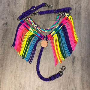 Collier de poitrine et tête à franges arc-en-ciel ensemble de punaises de cheval équestre en cuir de vachette véritable ensemble de punaises de cheval de luxe - Product Image 1