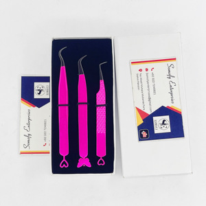 Pinzas de acero inoxidable de Color Rosa transparente Puntas plateadas Corazones Mariposa Diseño Diamond Grip Logotipo personalizable para pestañas - Product Image 1