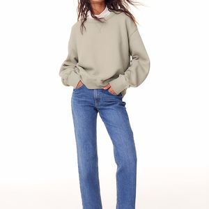 Sudaderas con logotipo personalizado de lana Lisa para mujer y niña, sudadera con hombros caídos, sudadera para mujer, Sudadera con cuello redondo - Product Image 2