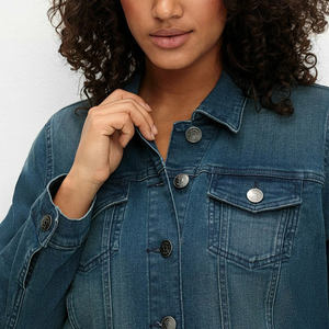 Lightweight Women's Jean Jackets Comfortable Fabric <b>Blue</b> Denim Spring Coat with Turn Down Collar Slim Design - Product Image 5