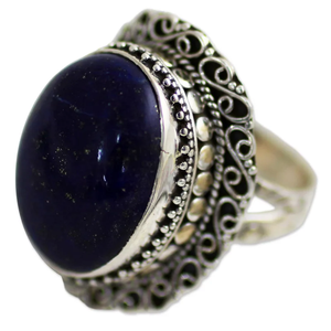 Swirling Sky 925 Sterling Silver Wedding <b>Ring</b> Unique Design Hand Made Sterling Silver <b>Lapis</b> <b>Lazuli</b> Cocktail <b>Ring</b> Trendy Gift - Product Image 2