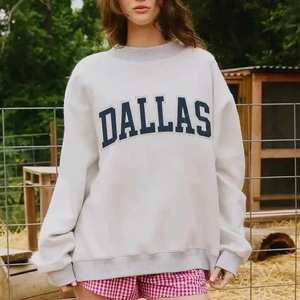 Sudadera de cuello simulado bordada de gran tamaño para mujer, Jersey Vintage con hombros caídos, cuello redondo de algodón de manga larga - Product Image 1