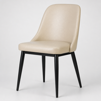 Chaise de restaurant commerciale moderne, revêtement en PU crème, dossier haut, assise souple, pieds en métal coniques noirs, pour hôtel