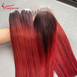 Pour les Extensions de Cheveux Super Double Trame Couleur Ombre 12 Pouces Combo avec Fermeture Prix de Gros Extensions de Cheveux Humains - Product Image 4