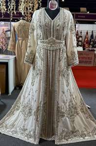 Robe caftan marocaine de luxe faite à la main A-ligne argent Zari brodé 3D Floral cristal diamant dentelle Empire Made Organza - Product Image 2