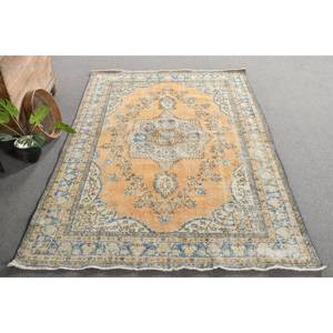 Alfombra de lana azul naranja Vintage 5,6X8,3 pies estilo clásico Tabriz área grande pasillo turco forma Rectangular alfombra de habitación de látex - Product Image 4
