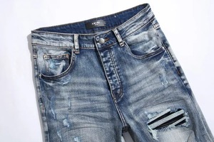 High Street hommes pantalons Spray imprimé motif solide Denim jean bouton jambe large Parachute pantalon pour printemps été automne lavage - Product Image 4