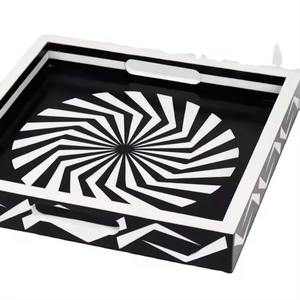 "Plateau de service en incrustation d'os de qualité supérieure, conception personnalisable, couleurs et tailles | Plateaux en incrustation d'os indiens faits à la main" - Product Image 1