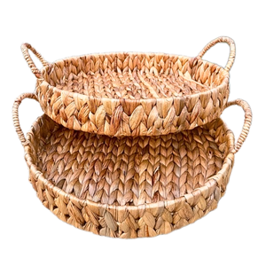 ขายส่งผักตบชวาทอห้องนั่งเล่นถาดทอมือทรงกลมผักตบชวาตะกร้ากระเป๋าคลาสสิกดอกไม้หวายเวียดนาม - Product Image 6
