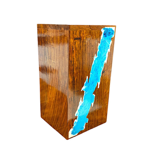 โกศใส่ศพทำจากไม้ทำด้วยมือฝังเรซินสีฟ้าที่ระลึกถึงสัตว์เลี้ยงและมนุษย์โกศฝังทันสมัย - Product Image 1