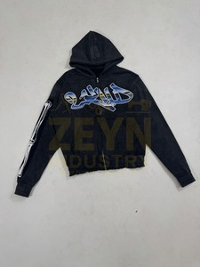 Sweat à capuche pour homme en coton épais délavé à l'acide, style vintage streetwear, imprimé et brodé, personnalisable, collection automne - Product Image 5