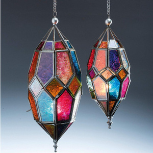 Bougeoir décoratif en verre, avec lanterne suspendue, bougeoir en métal avec lanterne en verre, lanternes colorées - Product Image 4
