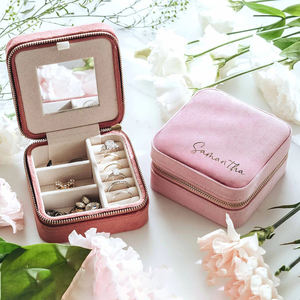 Custom Logo <b>Mini</b> Velvet Jewelry <b>Box</b> Luxury Simple Design for Small Ring Earrings Packaging Organizer - Product Image 2
