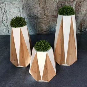Personnalisé Simple Mini Mignon Céramique En Bois Pot De Résine Artificielle Succulentes Jardinières Maison Verdure - Product Image 4
