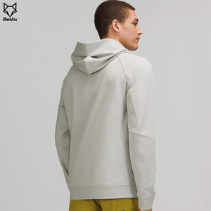 Men's Light Gray Hooded <b>Sweatshirt</b> Regular Fit Raglan Sleeve Cotton Knitted Casual Autumn Wear - Product Image 3