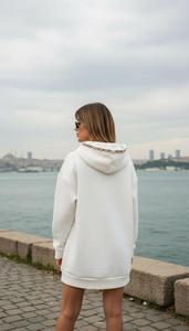 Embroidered Hooded Oversize Winter Sweatshirt-<b>White</b> Front Logo - Product Image 3