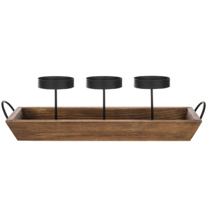 Support de bougie en métal durable avec plateau en bois 3 dessus de bougie et couleur et taille personnalisées - Product Image 1