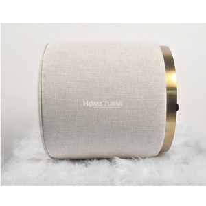 Tabouret pouf rond rembourré en mousse plaqué or acier inoxydable pin et contreplaqué cadre pieds ignifuges usine OEM - Product Image 1