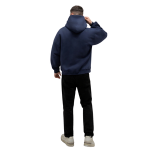 Sudadera con Capucha Extra Grande Azul Marino para Hombre, 50% Algodón, 50% Poliéster, Hombros Caídos, Estilo Urbano, Corte Holgado, Sudadera de Invierno - Product Image 2