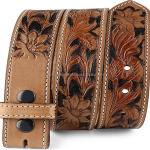 Ceinture d'outillage en cuir occidental de conception classique sangle usinée gravée de fleurs avec bouton-pression pour le changement de boucle fabriquée en Inde - Product Image 5