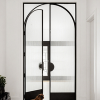 Portes françaises intérieures en aluminium et verre de style rétro vintage, noires, à charnières arquées, pour maisons