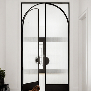 Puertas Francesas de Aluminio y Vidrio de Estilo Retro Vintage para Interiores, Puertas Dobles Arqueadas Negras con Bisagras para Interiores - Product Image 2