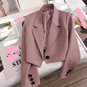 2025 dames laine col en v manteau simple bouton court Blazers poches solide motif mode femmes manteau non tissé méthode de tissage - Product Image 5
