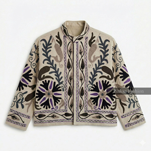 Veste Suzani en velours de coton tricoté à la main |   Manteau d'automne/hiver bohème pour femmes |   Broderie à motifs floraux écologiques - Product Image 5