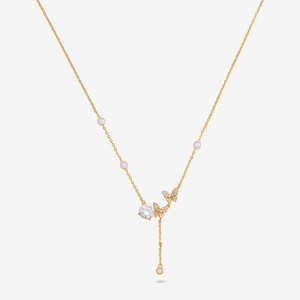 Hermoso collar de mariposa con perlas de imitación, regalo perfecto para mujeres, plata 92.5 - Product Image 1