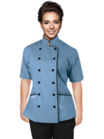 Chaqueta de Chef Profesional de Manga Corta para Mujer, Polialgodón, Colores y Tallas Personalizadas, Uniforme a Medida para Restaurantes y Bares