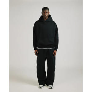 Custom Made High Quality <b>Black</b> Color Men's Hoodie 100% Cotton Pocket Design Screen Printing <b>Plain</b> Pullover Hoodie For Men - Product Image 2