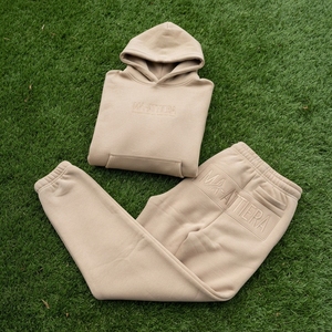 Womens Beige Cotton Fleece Hoodie Tracksuit <b>Set</b> Pullover Sweatshirt <b>Jogger</b> Pants <b>Matching</b> Casual Sportswear Loungewear - Product Image 5