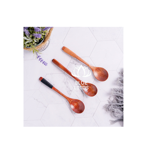 Cuchara mezcladora de madera con mango de madera Longan personalizada, cucharas largas de madera para sopa para cocinar y revolver Loto Azul a granel - Product Image 1
