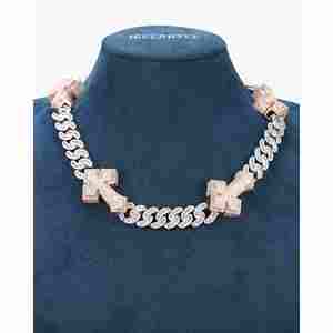 Custom 14K Gold Miami Cuban Link Chain with 15mm Moissanite Diamond Baguette Cross Clasp 15MM <b>Necklace</b> - Product Image 2