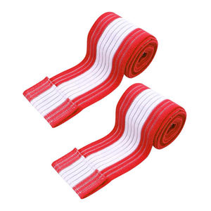 Bandes de genou en néoprène rayées rouge et blanc, robustes, protection professionnelle, sangles élastiques pour la musculation, l'entraînement en salle de sport - Product Image 1
