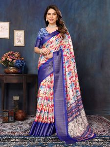 New Designer Banarasi Heavy Cotton Silk Saree Ethnically Styled Floral Digital Print Bandana Ethnic <b>Bandanas</b> Product Category - Product Image 3