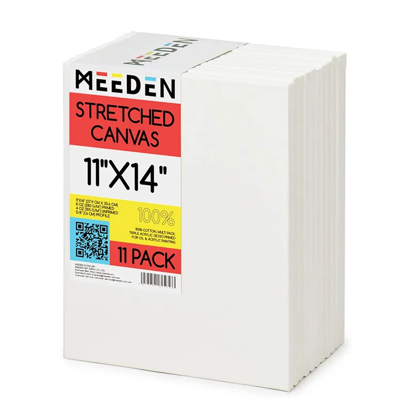 MEEDEN 11-पैक 11*14 इंच 8oz जिप्स-Primed 100% कपास खाली सफेद Canvases बढ़ाकर कैनवास चित्रकला के लिए