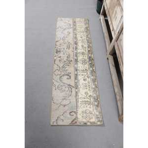 Turkish Vintage <b>Runner</b> Rug 1.6x5.2 ft, Brown <b>Green</b> Striped Wool Rug - Product Image 1