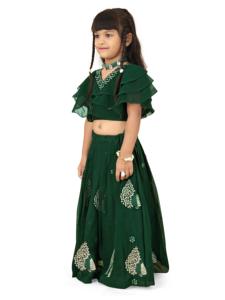 Shoryam Fashion - Lehenga Choli Bordado para Niñas, Largo hasta el Suelo |   Ropa Festiva Verde para Niñas |   Traje de Danza Cultural India, Étnico - Product Image 3