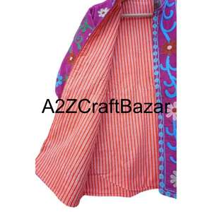 Veste bomber en velours tricoté à fleurs bohème brodée à la main avec doublure en coton réversible et écologique pour femmes - Product Image 6