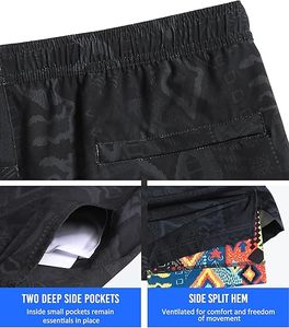 Men's 2-in-1 Athletic Workout Shorts High Quality Custom Gym Running Shorts Casual Solid Pattern Polyester Cargo Shorts - Product Image 2