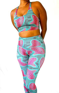 ชุดออกกำลังกาย 2 ชิ้นสำหรับผู้หญิง กางเกงโยคะไร้ตะเข็บแบบหนา กระชับสัดส่วน พร้อมเสื้อชั้นในกีฬา ลายพิมพ์แอฟริกัน เอวสูง - Product Image 4