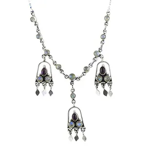 Collar con colgante de piedra lunar elegante y delicado de plata de ley 925 chapado en rodio para mujer con cadena de granate - Product Image 3