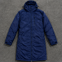 Veste matelassée longue à capuche pour homme, coupe-vent, rembourrage épais en polyester, fermeture éclair, couleur unie marine, hiver, décontractée