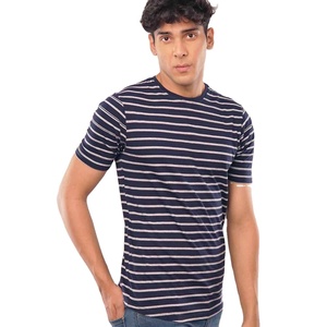 T-shirt noir à rayures pour hommes avec logo personnalisé T-shirt à col rond pour hommes T-shirt classique à col rond pour hommes - Product Image 1