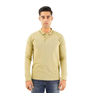 Kaus Polo katun lengan panjang polos warna krem pria kualitas Premium untuk dijual kaus Polo buatan khusus dalam harga murah
