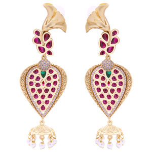 Boucles d'oreilles traditionnelles AD boucles d'oreilles élégantes AD plaqué or boucles d'oreilles mode boucles d'oreilles bijoux exportation Antique Imitation bijoux exportation - Product Image 2